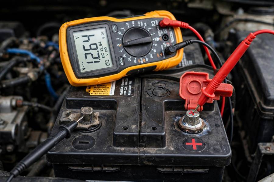 Multimeter testing voltage for the car battery voltage chart