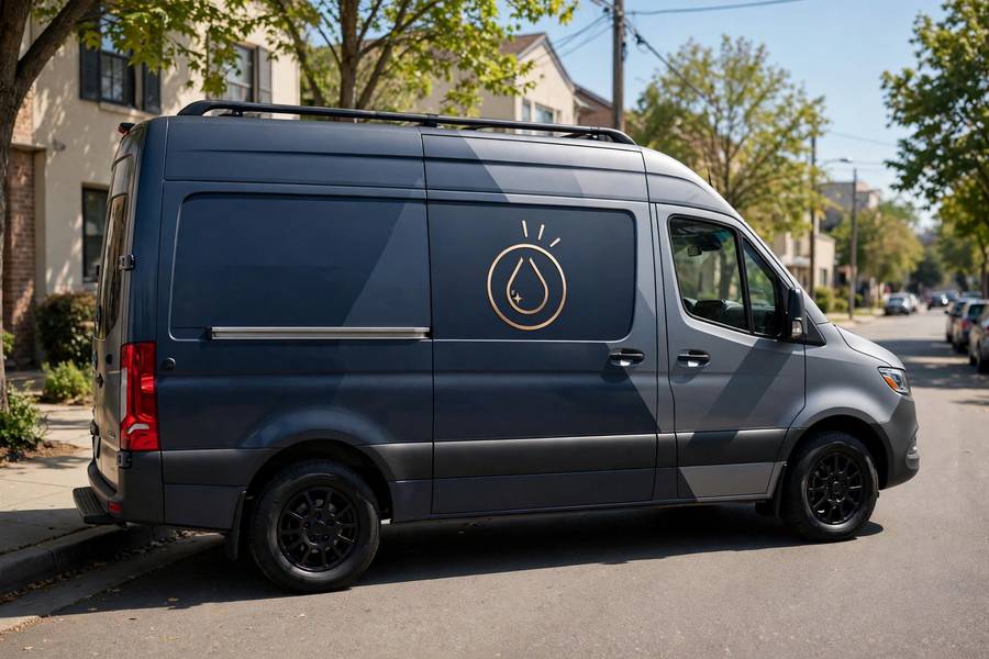 Branded van showing car detailing business name ideas in action