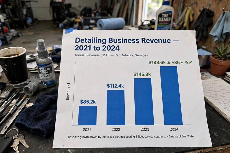 Rising revenue chart for car detailing business