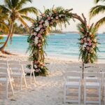 Caribbean Destination Wedding Guide: Costs, Islands & Tips Caribbean destination wedding ceremony setup with floral arch on a tropical beach