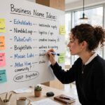 Catchy Business Name Ideas List: 100+ Names That Stick in 2026 Brainstorming session for catchy business name ideas list on whiteboard