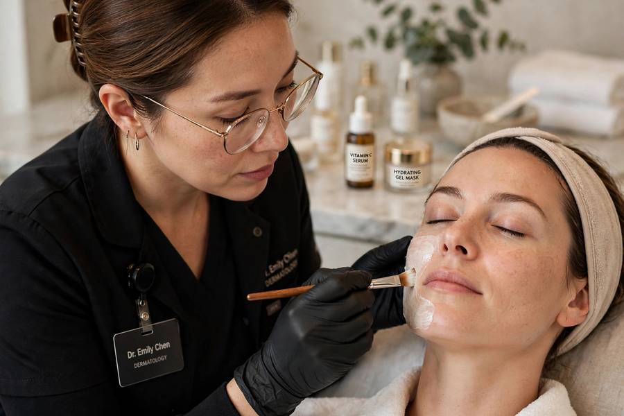 Facial treatment session as part of a celebrity skincare routine
