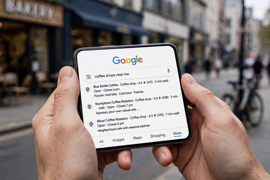 Using a search engine on a smartphone outdoors