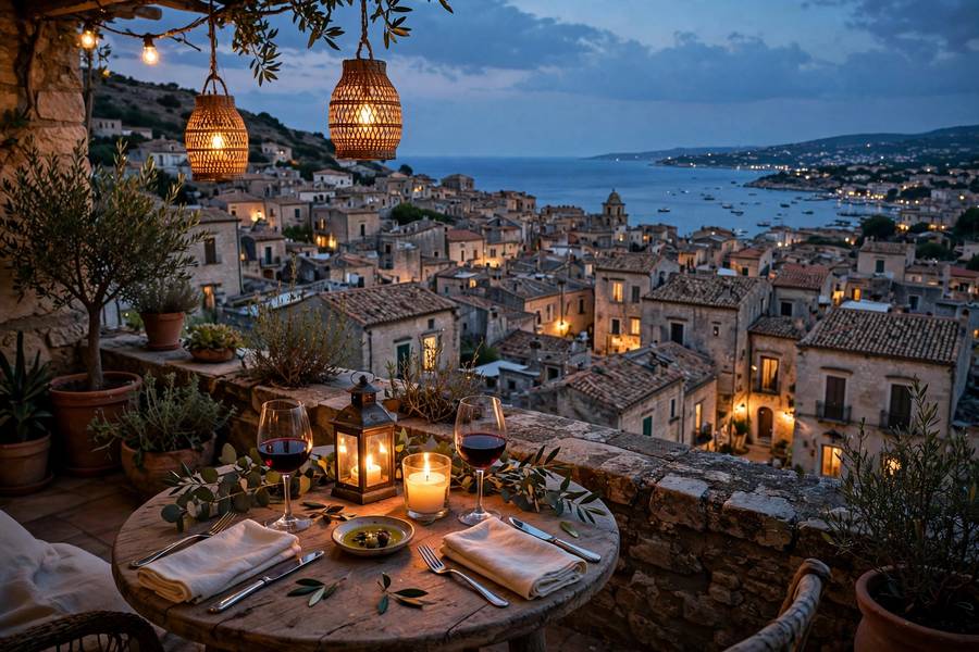 Candlelit rooftop dinner for two in an affordable honeymoon destination