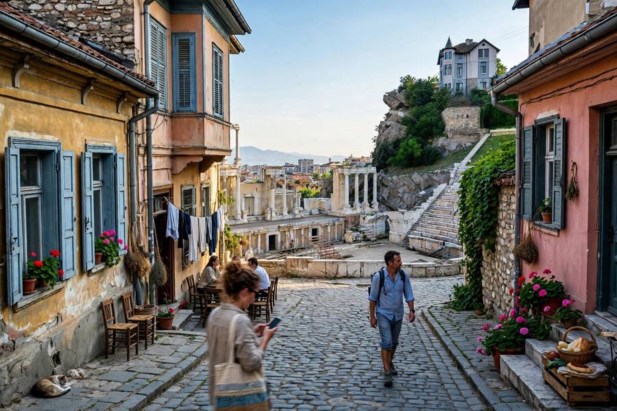 Plovdiv Bulgaria old town with Roman ruins