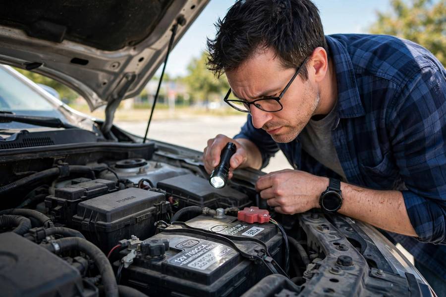 Visual inspection to check car battery health without tools