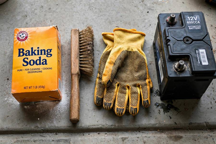 Supplies needed to clean car battery terminals safely