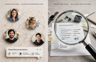 Comparing collaborative filtering with content-based filtering concepts