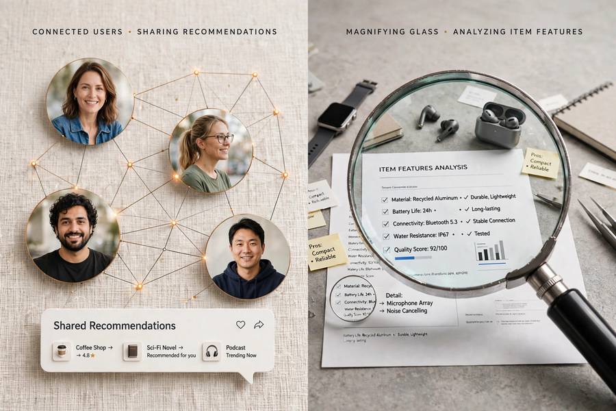 Comparing collaborative filtering with content-based filtering concepts