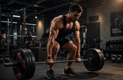A person performing a barbell deadlift, a compound exercise