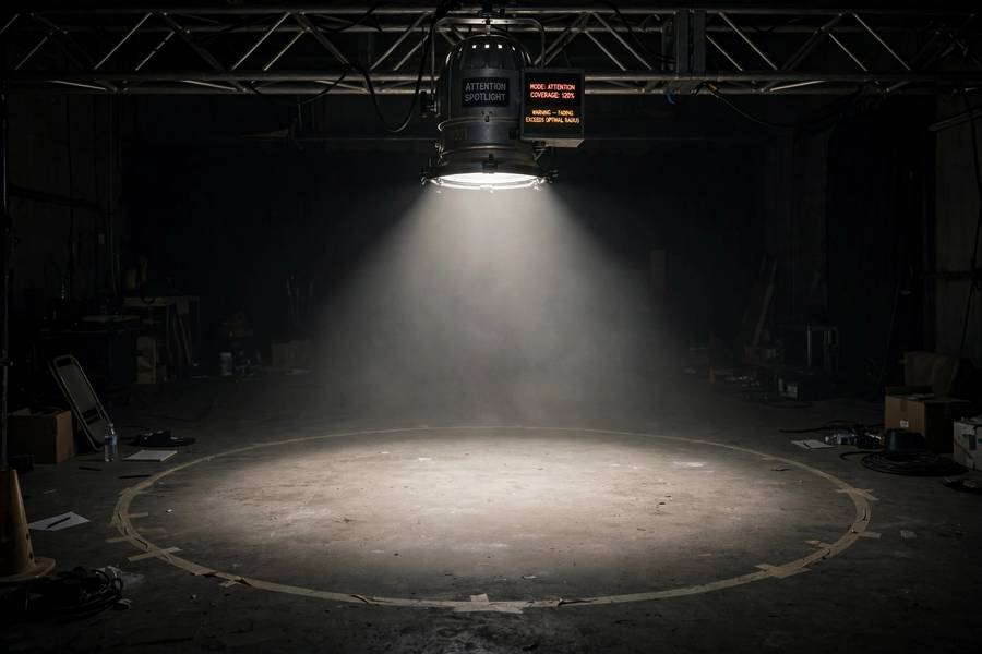 An attention spotlight fading as it tries to cover too large an area