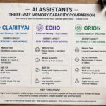 A three-way comparison chart showing AI assistants with different memory capacities