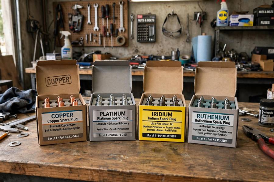 Different spark plug materials: copper, platinum, iridium, and ruthenium