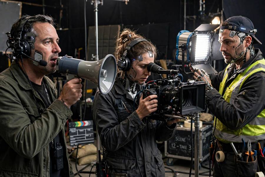 A crew of role-playing AI agents working together like a film production team