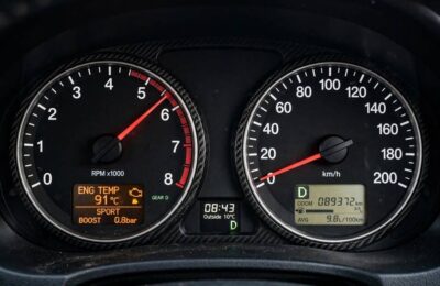 Tachometer showing high RPM with low speed, indicating transmission slipping