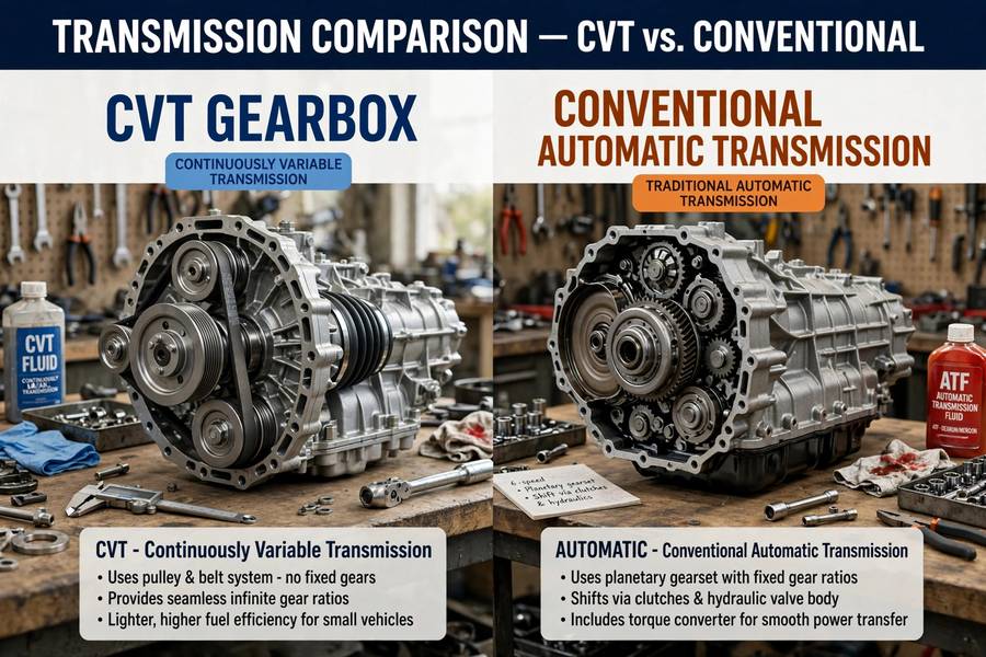 CVT gearbox compared side by side with a conventional automatic transmission