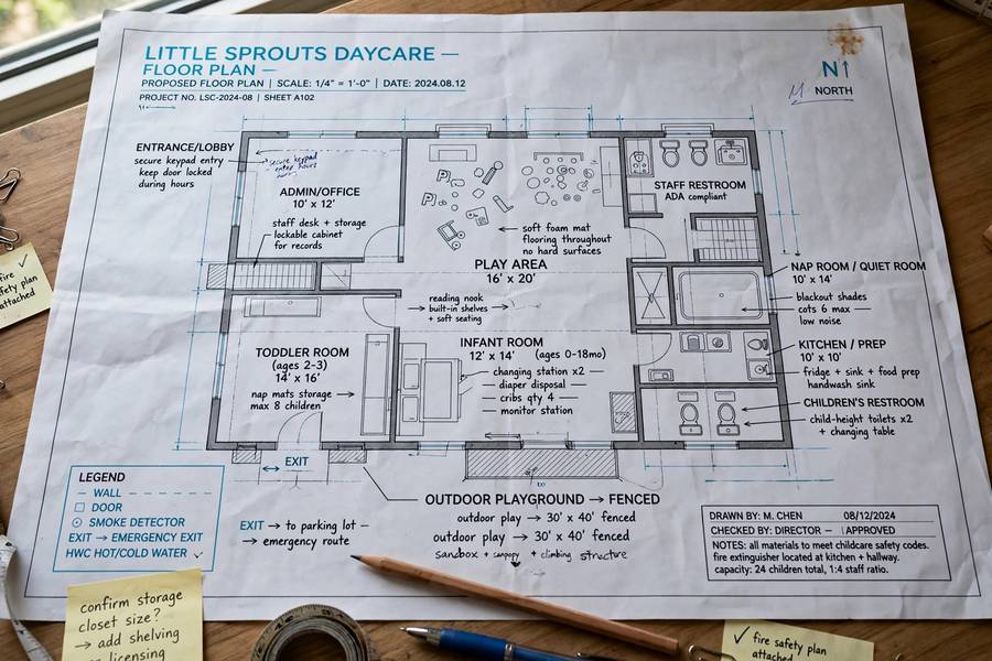 Daycare facility floor plan included in business plan