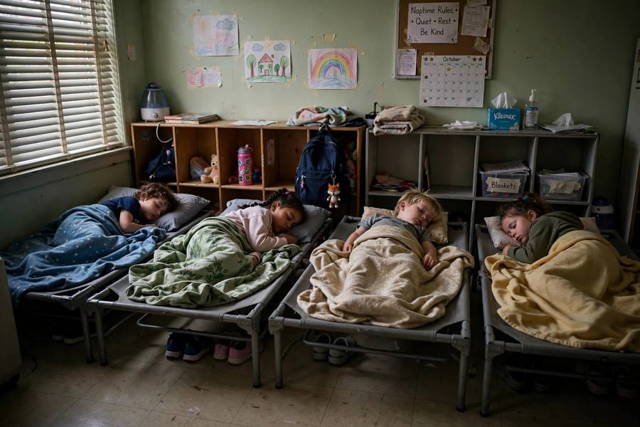 Scheduled nap time in daycare daily routine
