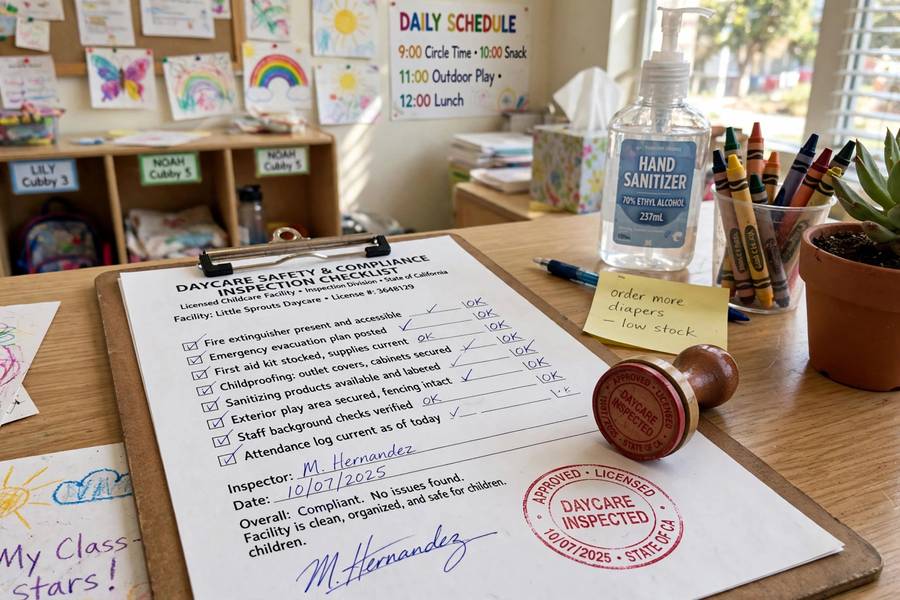 Daycare license certificate representing state licensing requirements