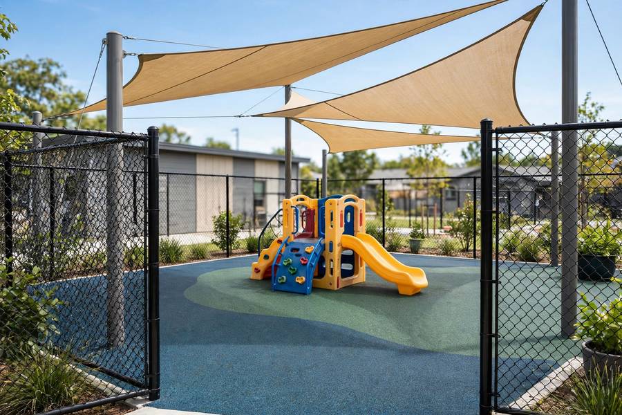 Fenced playground inspected with the daycare safety checklist for parents
