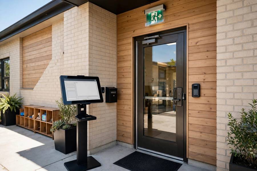 Secure daycare entrance on the daycare safety checklist for parents
