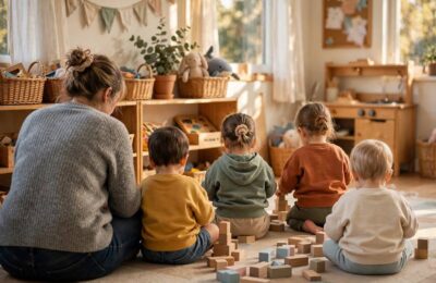 Caregiver with small toddler group illustrating daycare staff to child ratio requirements