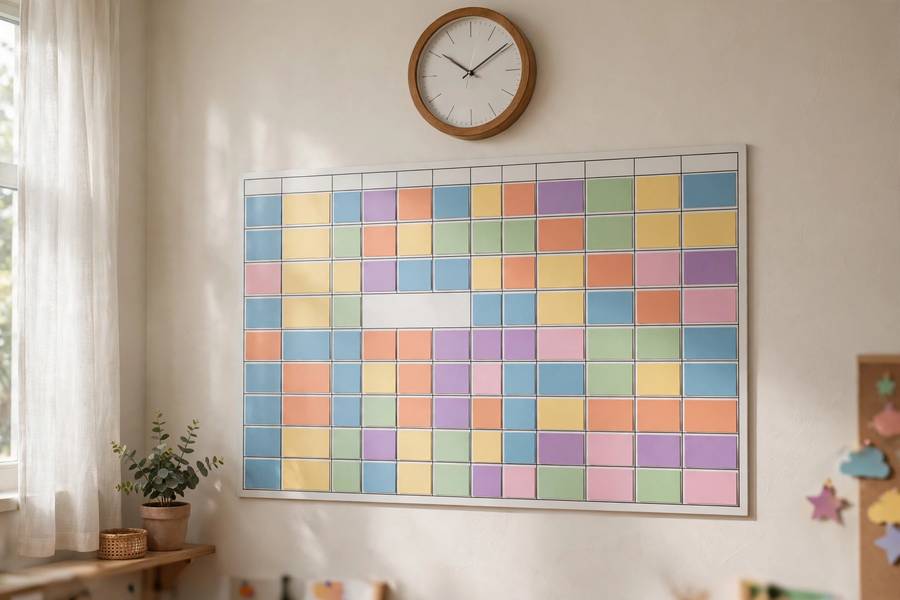 Staff scheduling board for managing daycare staff to child ratio requirements across shifts