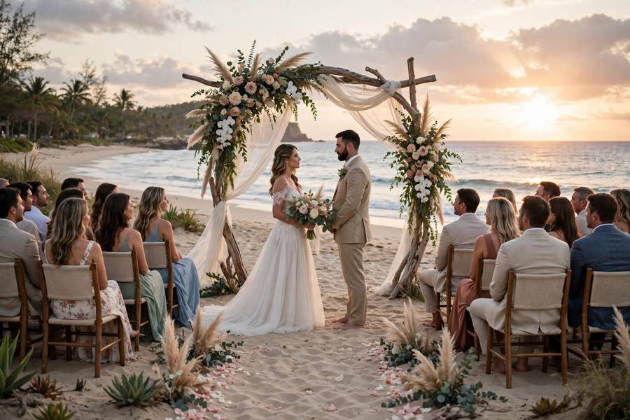 Beach destination wedding ceremony