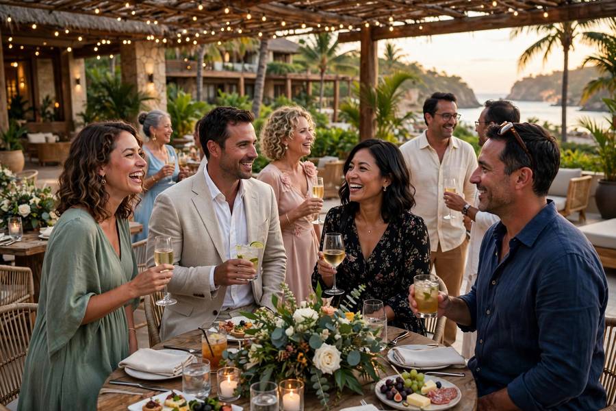 Destination wedding guests at resort