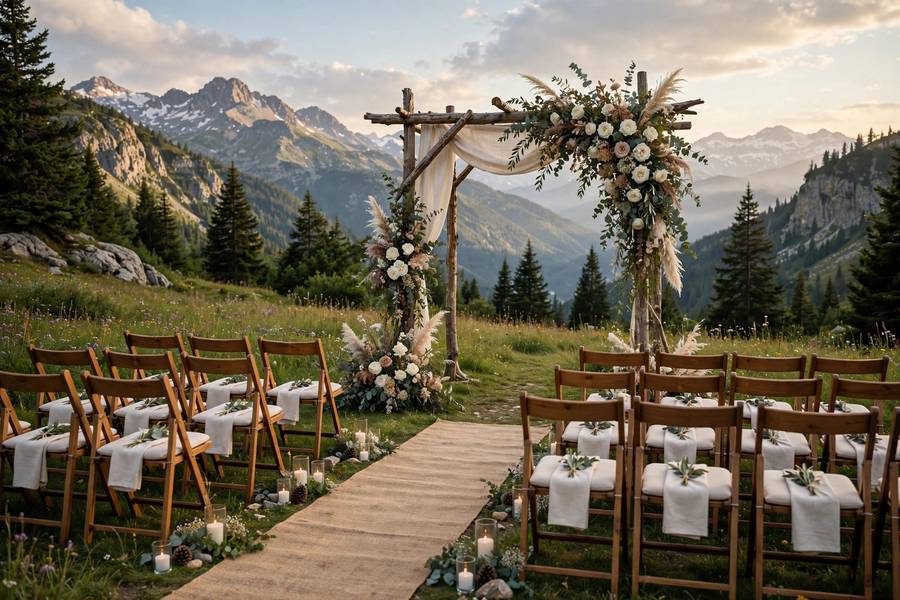 Mountain destination wedding setup