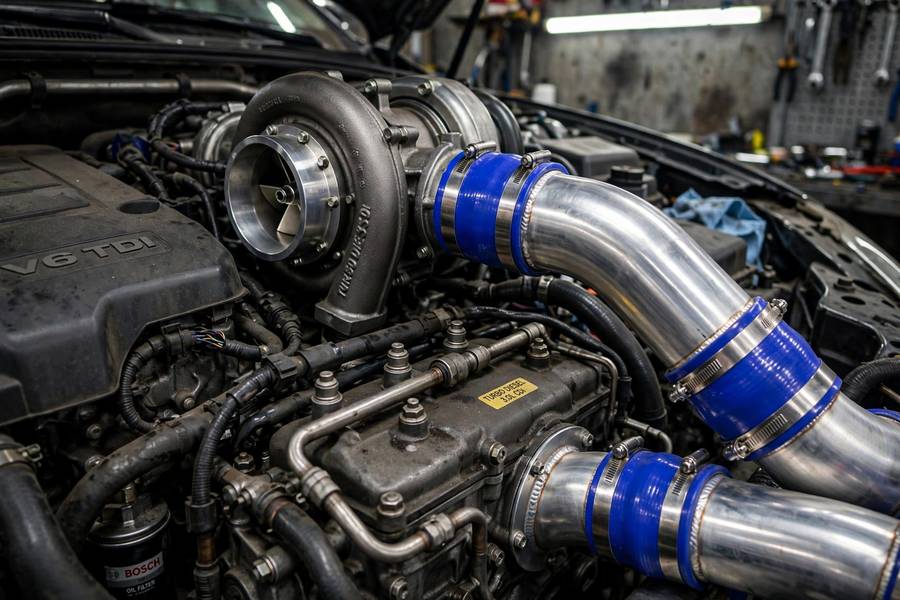 Turbocharged diesel engine producing the low-end torque central to diesel vs petrol torque differences