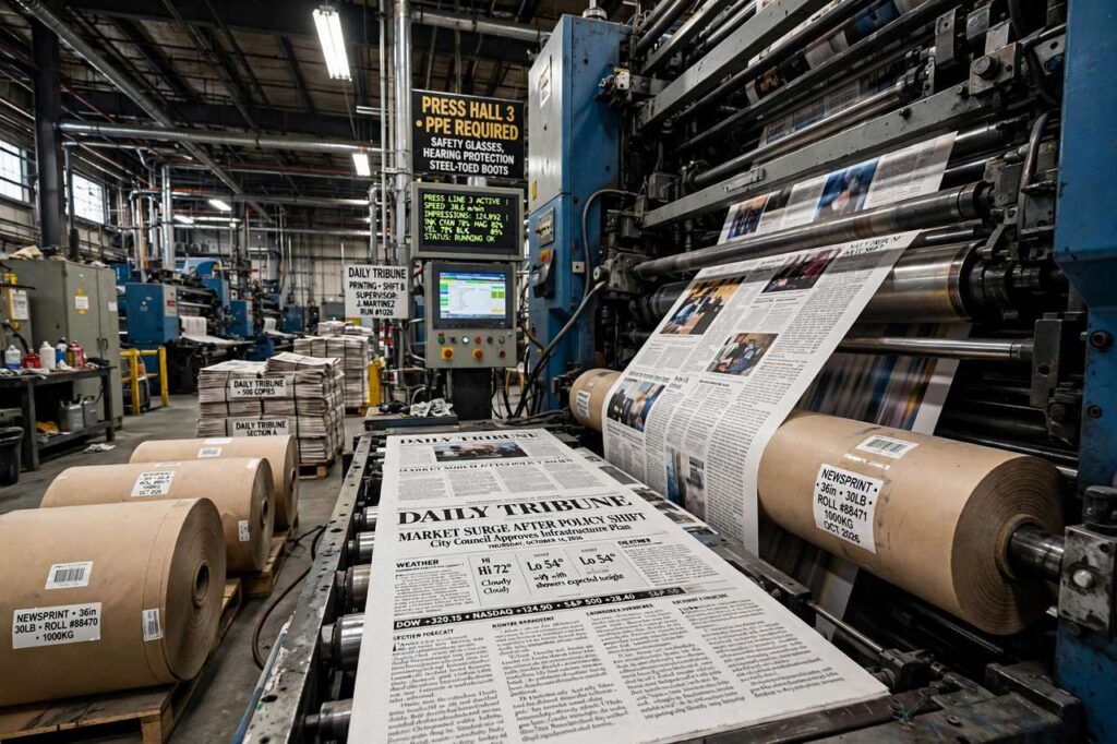 Newspaper printing press representing published statements