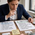 Difference Between LLC and Corporation: Key Facts Businessperson choosing between LLC and corporation structure options