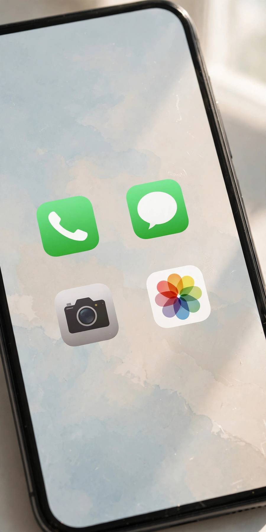 Minimalist phone home screen with only a few essential apps