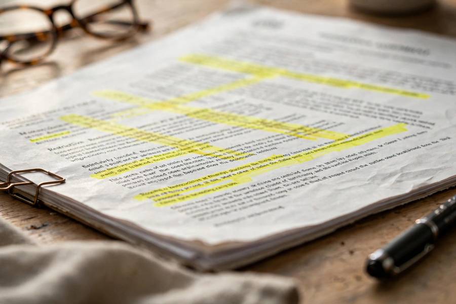 Close-up of franchise agreement with restrictive clauses highlighted