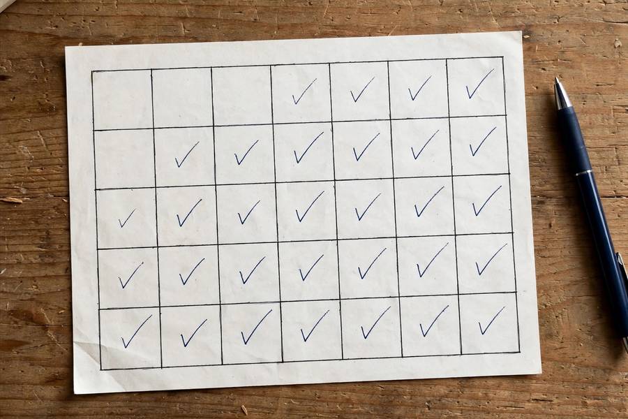 Simple habit tracker calendar with checkmarks on a desk