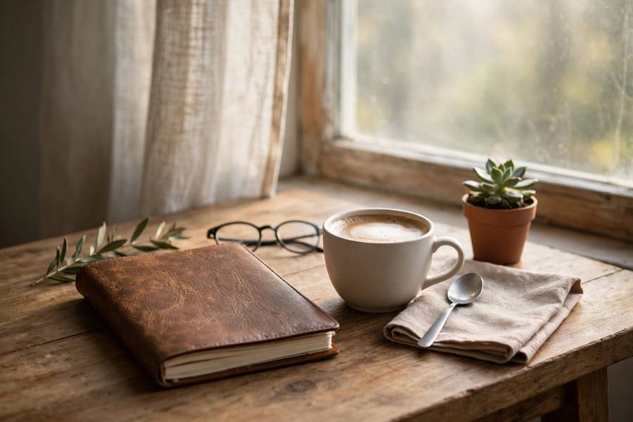 Morning journal and coffee representing a disciplined routine