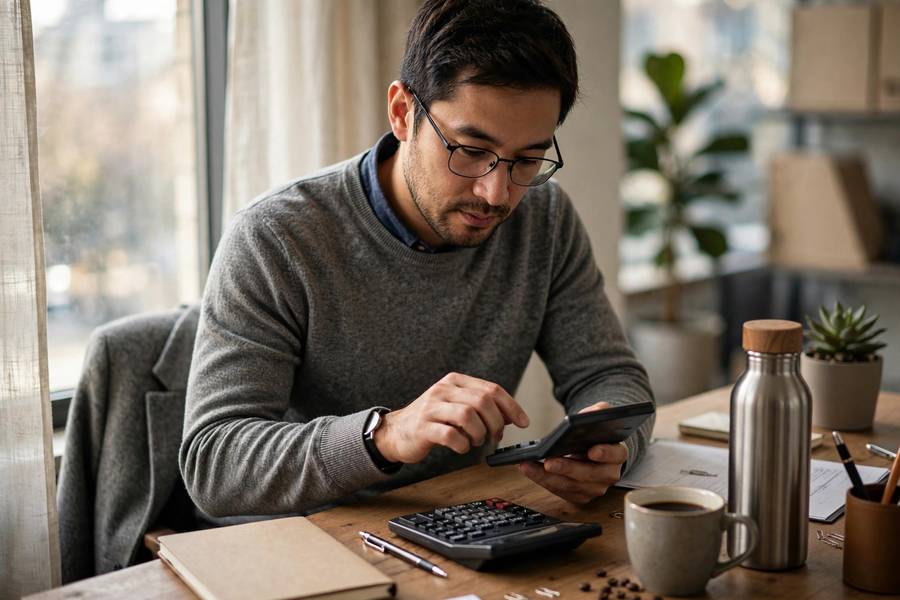 Analyst calculating present value of future earnings