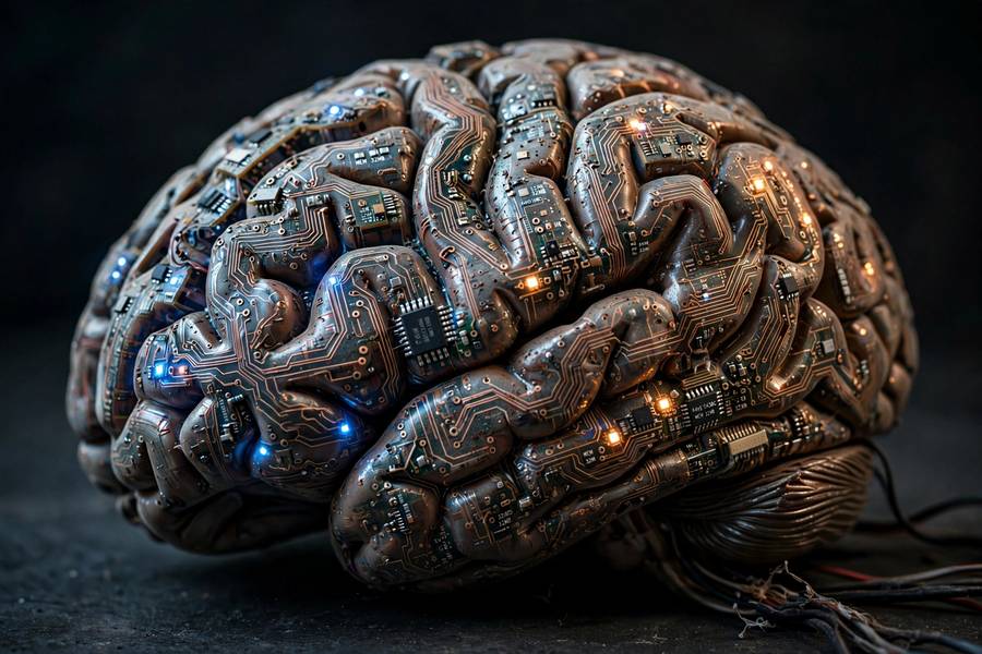 Conceptual illustration of AI memory as a glowing brain circuit