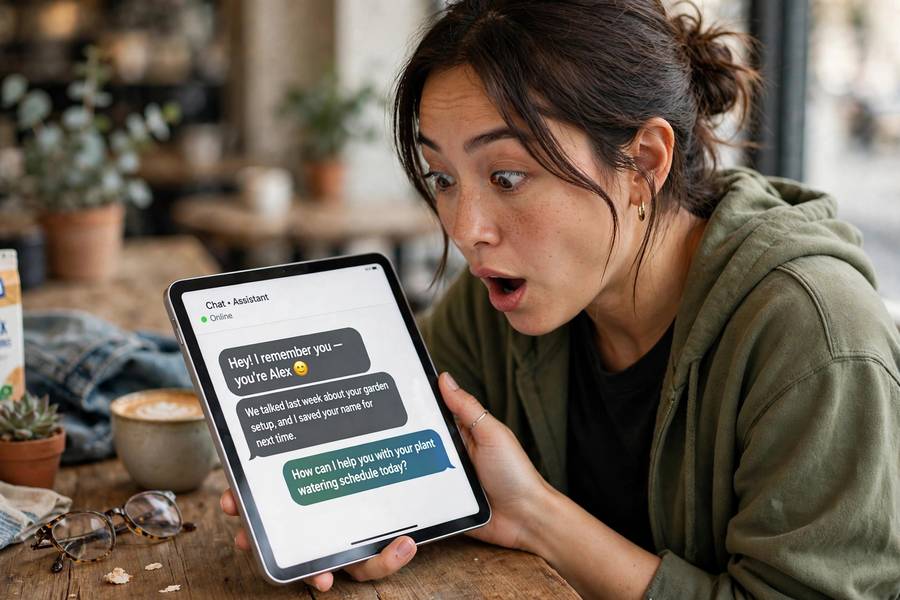 A person surprised that a chatbot remembered their name