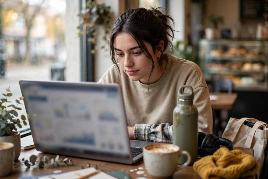 Student comparing college acceptance statistics on a laptop