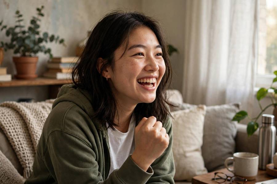 Smiling student holding an early acceptance letter