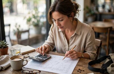 Entrepreneur calculating dropshipping startup costs on a spreadsheet