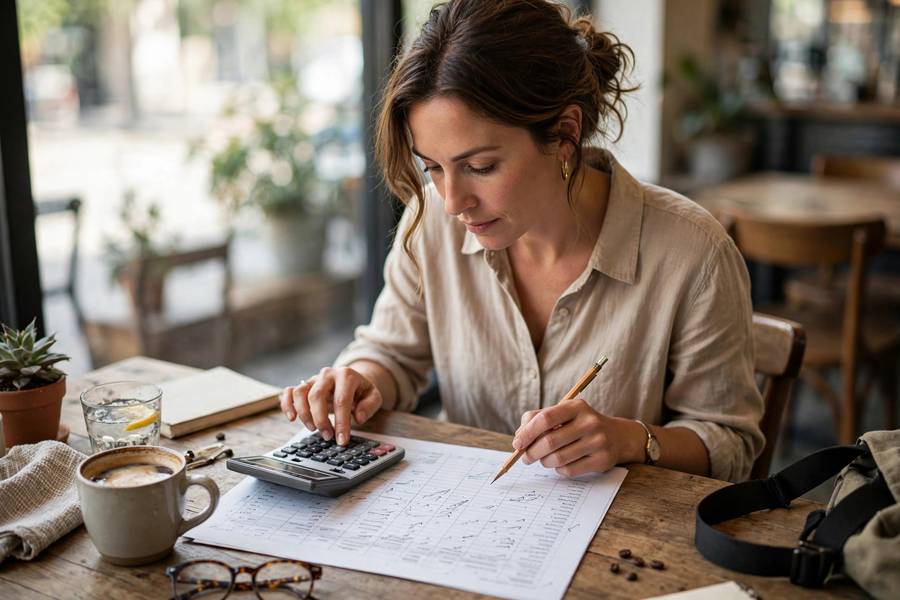 Entrepreneur calculating dropshipping startup costs on a spreadsheet