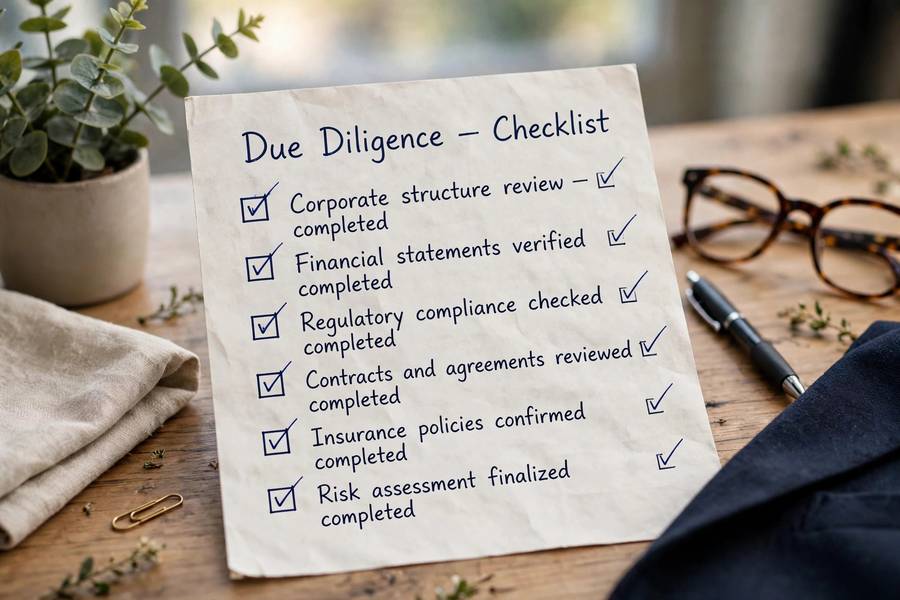 Checklist with due diligence tasks being marked complete