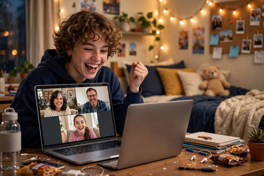 Student celebrating with family after college decisions