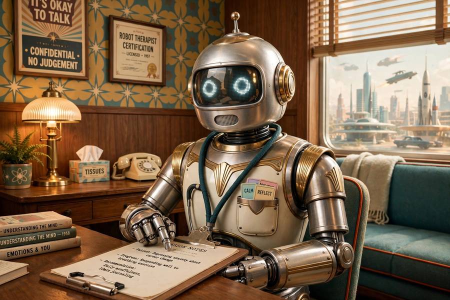 Retro concept of ELIZA as robot psychotherapist