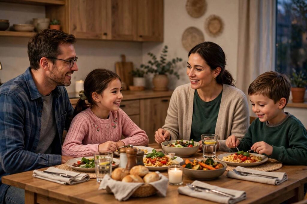 Family enjoying a weeknight dinner together