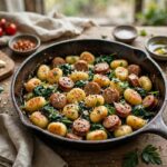 Easy Weeknight Dinner Ideas for Two (15-Minute Meals) A skillet of sausage and gnocchi with wilted spinach, a one-pan weeknight dinner