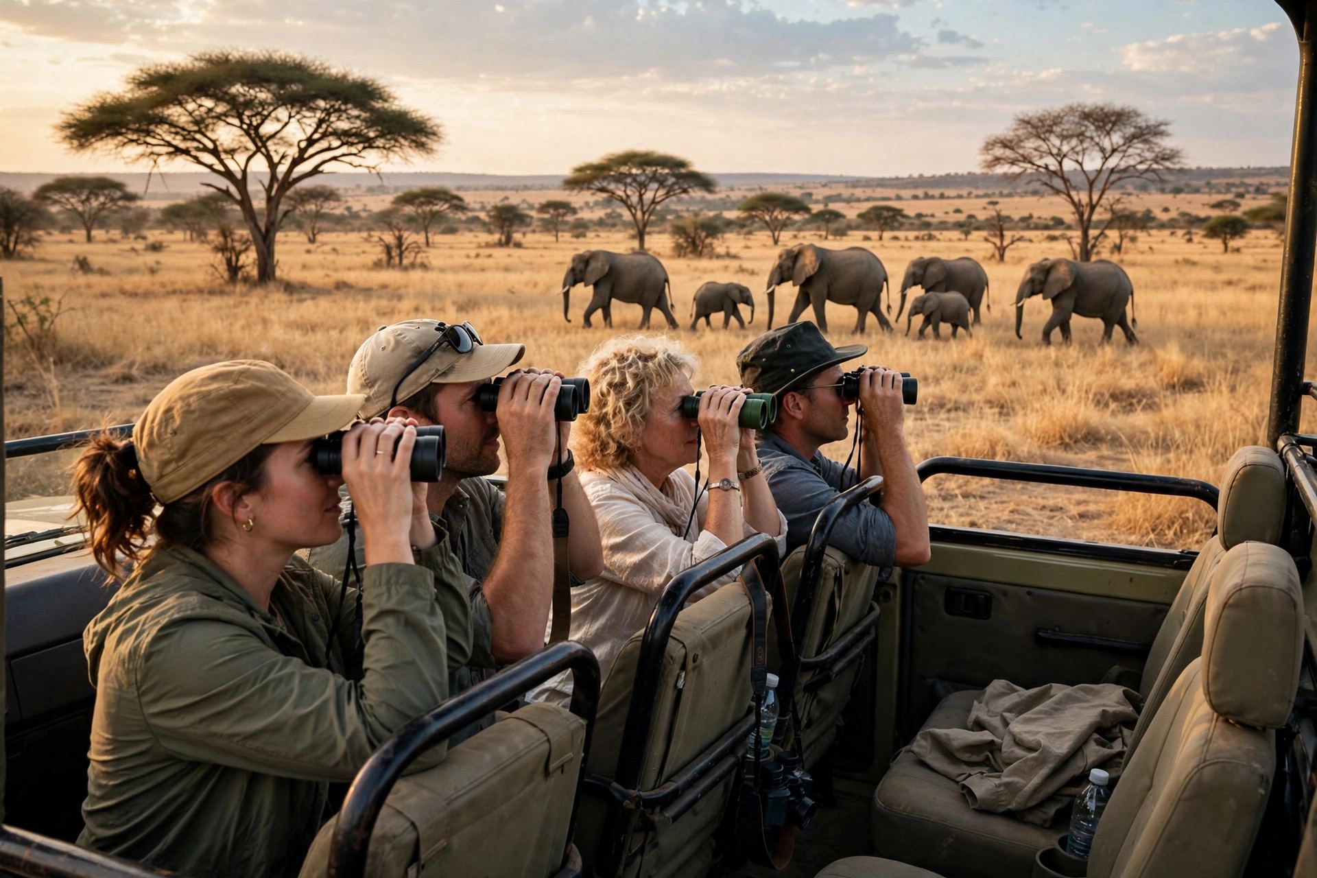 Tourists on a community-run safari watching elephants — one of the best ecotourism examples